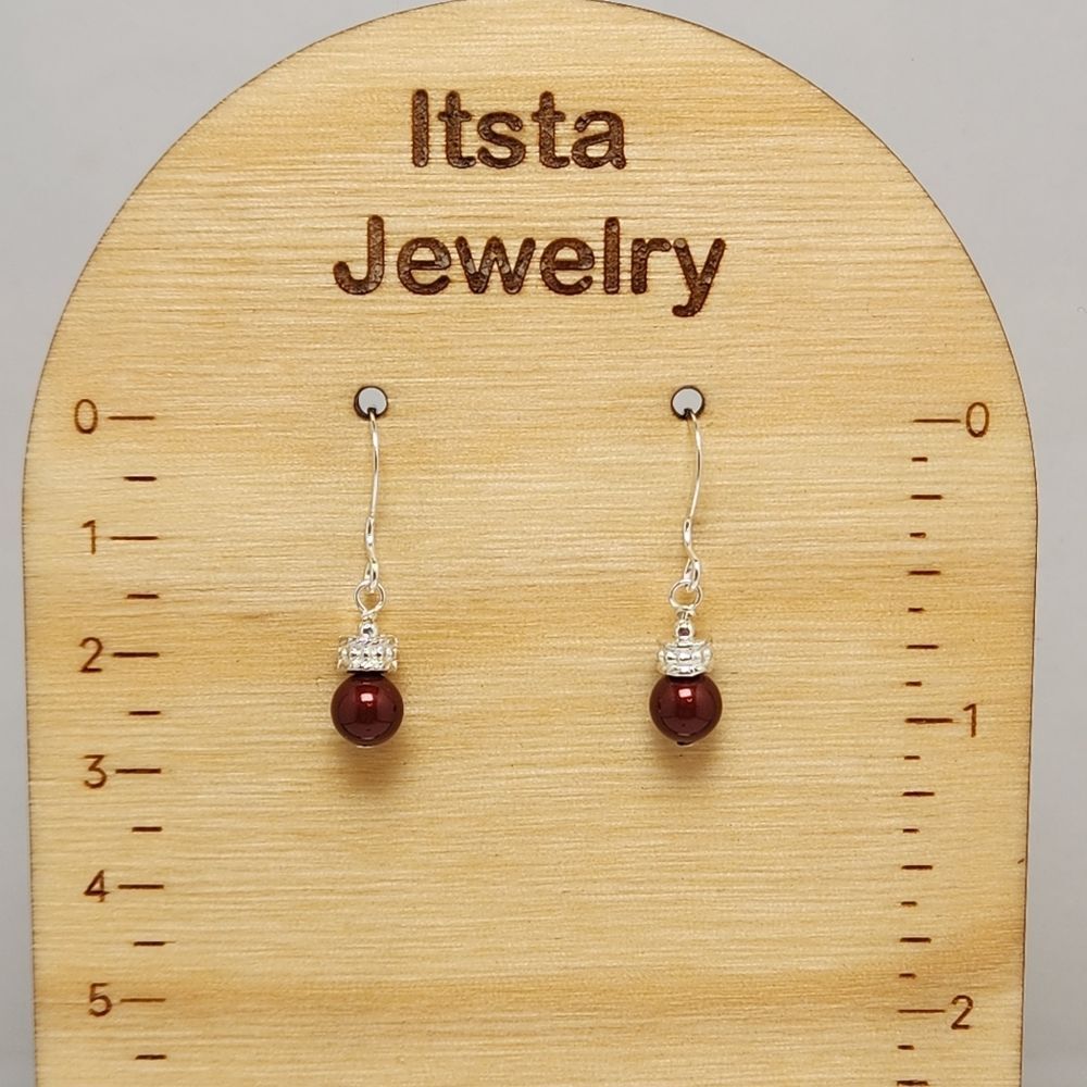 Swarovski Pearls Bordeaux Drop Earrings 6mm Sterling French Earwires E039